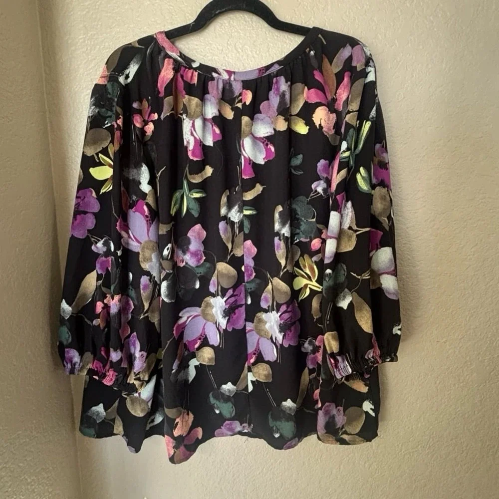 Ava‎ & Viv 2X blouse black floral shirt long sleeve womens top - Picture 6 of 9